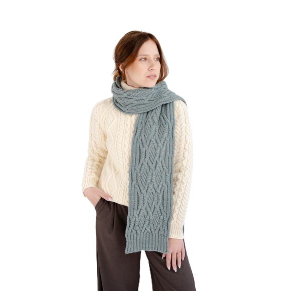 Sаоl Accessories - 100% Merino Wool Irish Knit Scarf For Women - One Size (skylight)⚡️